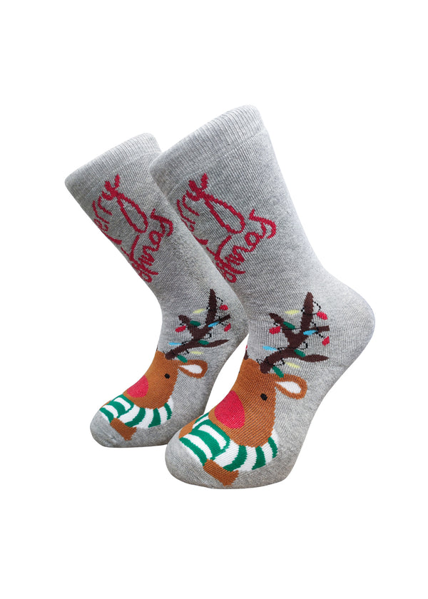 Χριστουγεννιάτικες κάλτσες V-tex -MERRY CHRISTMAS REINDEER-γκρι