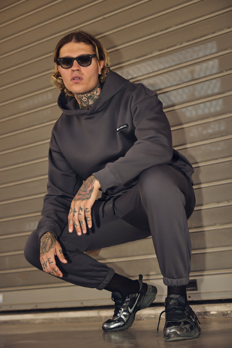 Ανδρικό φούτερ με κουκούλα Vinyl Art Clothing - 84815-09 - emblem hoodie oversized γκρι