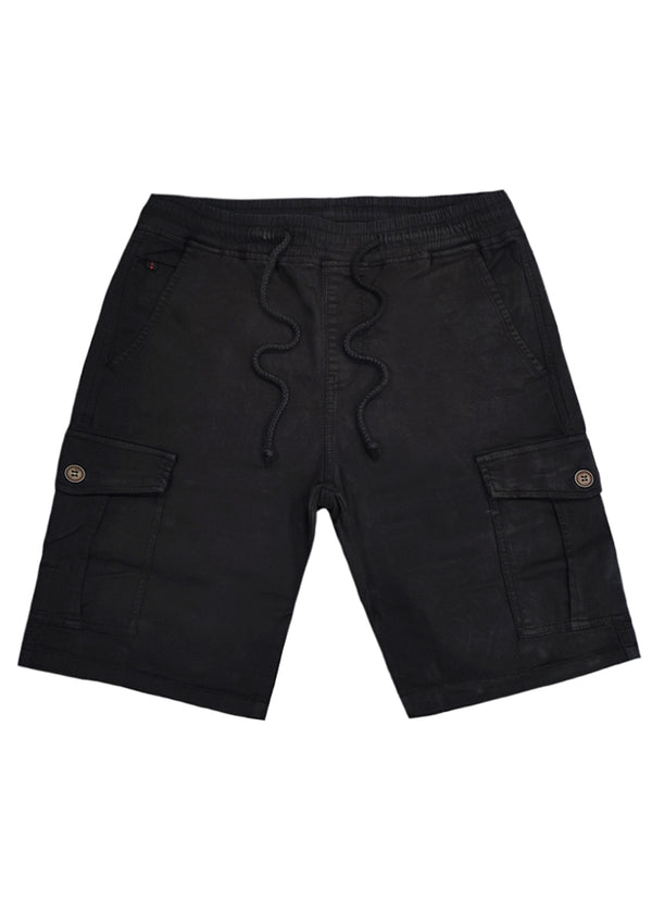 Ανδρική βερμούδα υφασμάτινη κάργκο  GUF - NFS808-4 - fabric cargo regular fit shorts μαύρο