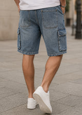 Ανδρική βερμούδα κάργκο τζιν GUF - PC-7133 - cargo jeans regular fit shorts μπλε