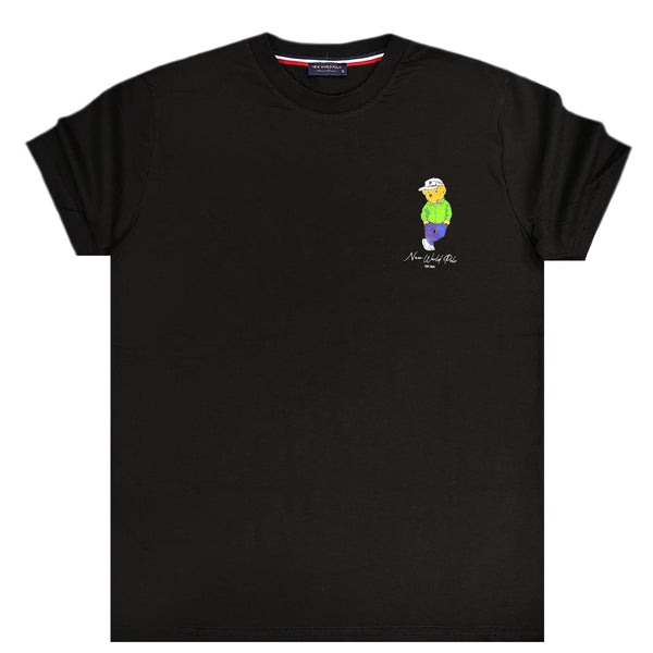 Ανδρική κοντομάνικη μπλούζα New World Polo - POLO-2019 - hat bear logo μαύρο