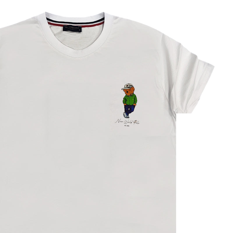 New World Polo - POLO-2019 - hat bear t-shirt - white