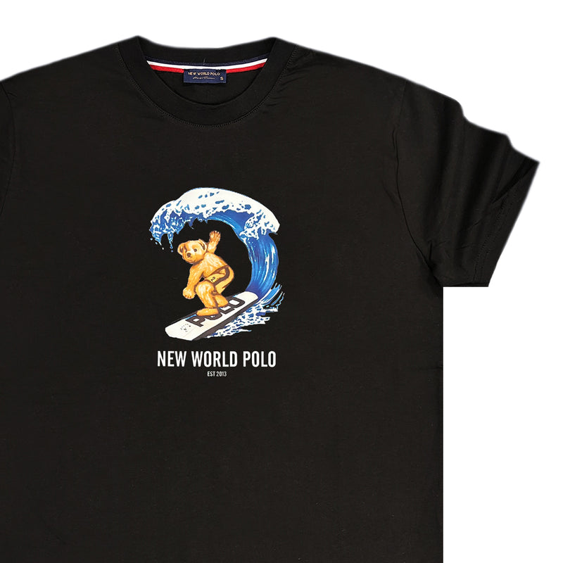 Ανδρική κοντομάνικη μπλούζα New World Polo - POLO-2023 - surf bear logo μαύρο