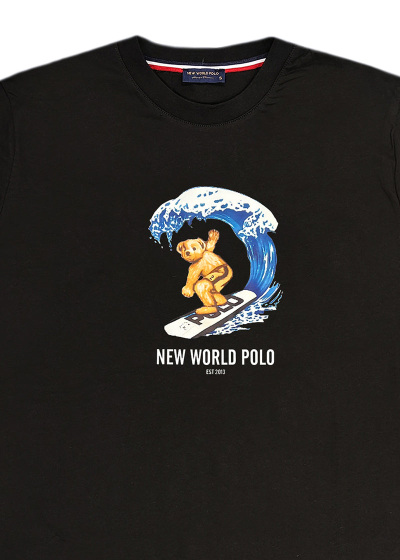 Ανδρική κοντομάνικη μπλούζα New World Polo - POLO-2023 - surf bear logo μαύρο