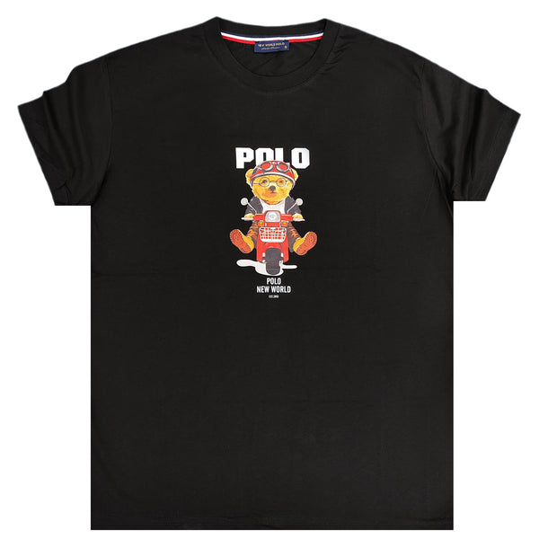 Ανδρική κοντομάνικη μπλούζα New World Polo - POLO-2024 - scooter bear logo μαύρο