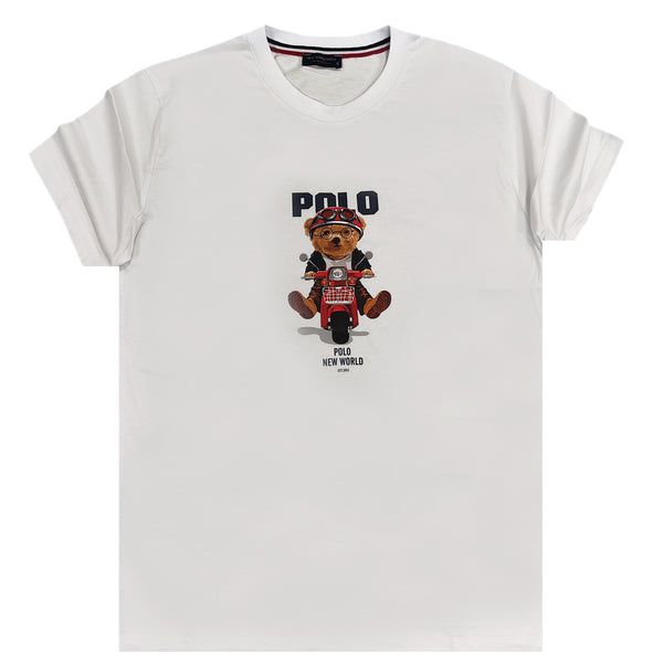 Ανδρική κοντομάνικη μπλούζα New World Polo - POLO-2024 - scooter bear t-shirt λευκό