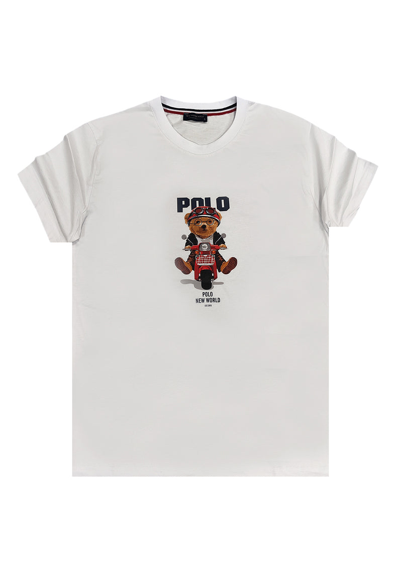 Ανδρική κοντομάνικη μπλούζα New World Polo - POLO-2024 - scooter bear t-shirt λευκό