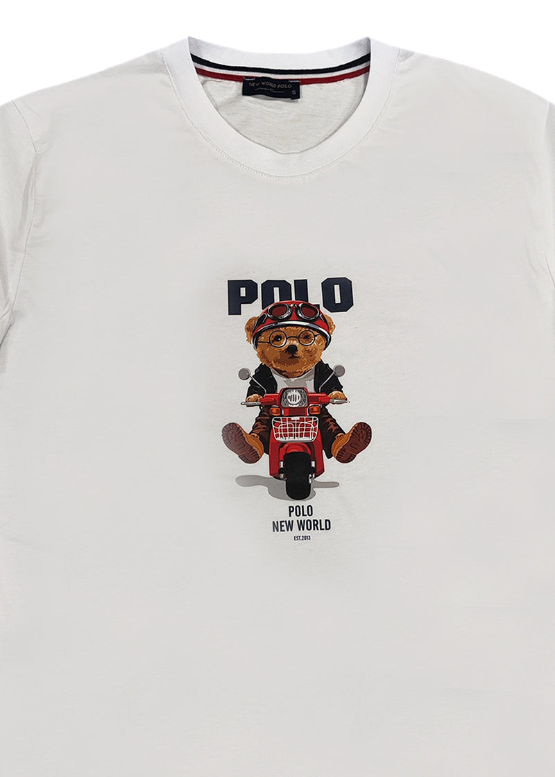 Ανδρική κοντομάνικη μπλούζα New World Polo - POLO-2024 - scooter bear t-shirt λευκό