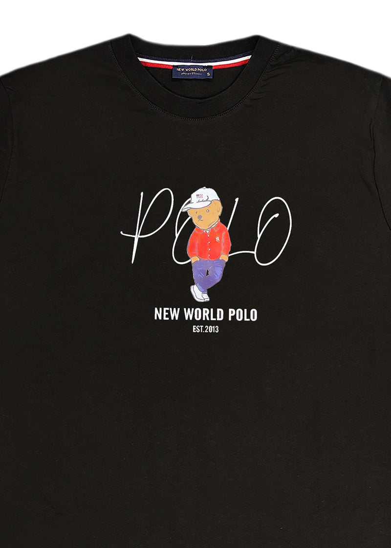 Ανδρική κοντομάνικη μπλούζα New World Polo - POLO-2025 - hat bear logo μαύρο