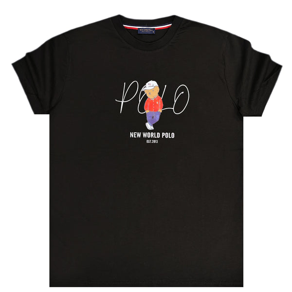 Ανδρική κοντομάνικη μπλούζα New World Polo - POLO-2025 - hat bear logo μαύρο