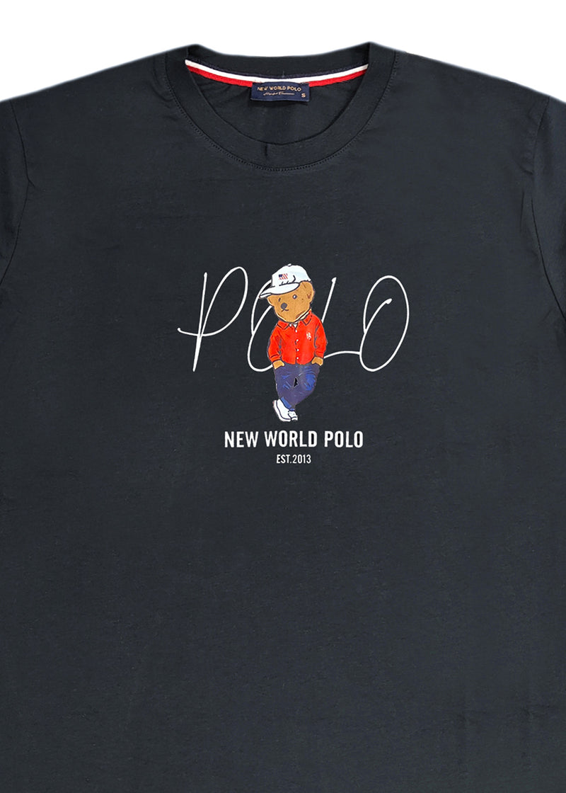 Ανδρική κοντομάνικη μπλούζα New World Polo - POLO-2025 - hat bear logo σκούρο μπλε