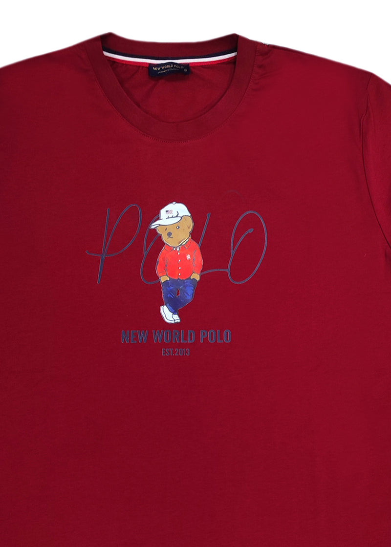 Ανδρική κοντομάνικη μπλούζα New World Polo - POLO-2025 - hat bear logo σκούρο κόκκινο