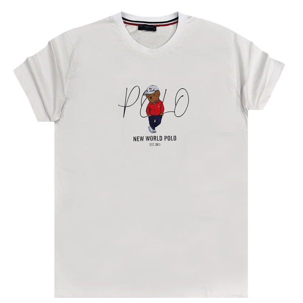 Ανδρική κοντομάνικη μπλούζα New World Polo - POLO-2025 - hat bear logo λευκό