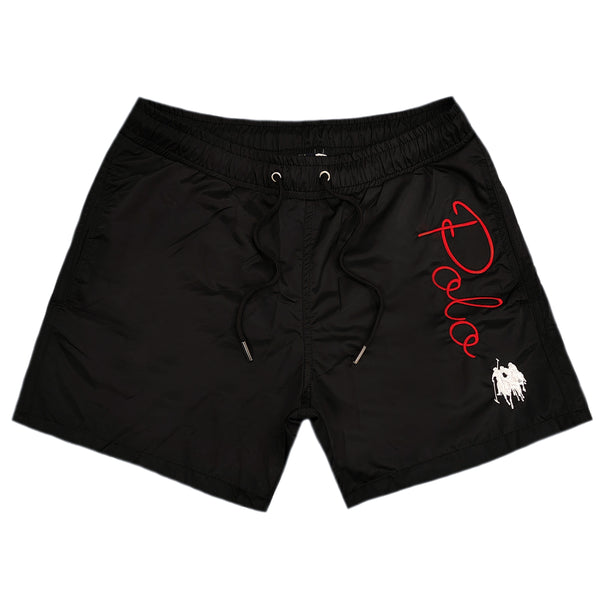 Ανδρικό μαγιό New World Polo - POLO 15504 - logo swim shorts μαύρο