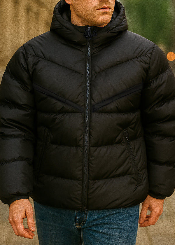 Ανδρικό μπουφάν με κουκούλα GUF-R2019-puffer μαύρο