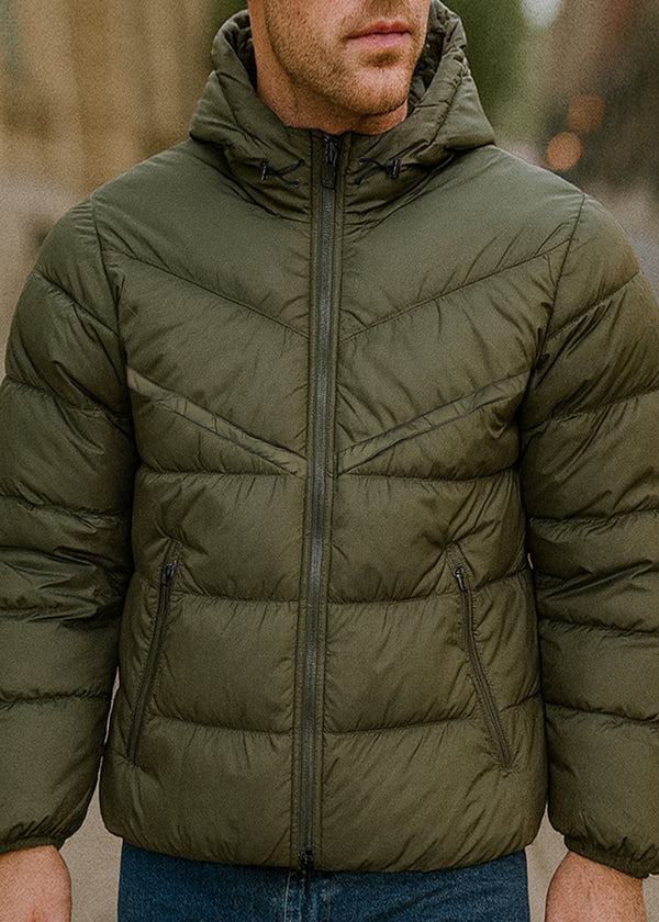 Ανδρικό μπουφάν με κουκούλα GUF-R2019-puffer χακί