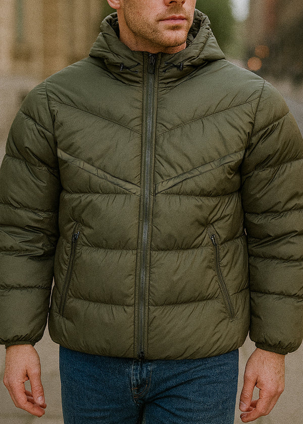 Ανδρικό μπουφάν με κουκούλα GUF-R2019-puffer χακί