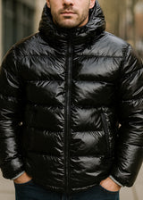 Ανδρικό μπουφάν με αποσπώμενη κουκούλα και επένδυση GUF-R22010- simple puffer μαύρο
