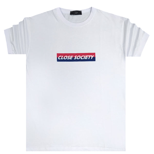 Close society - S23-263 - red blue logo tee - white