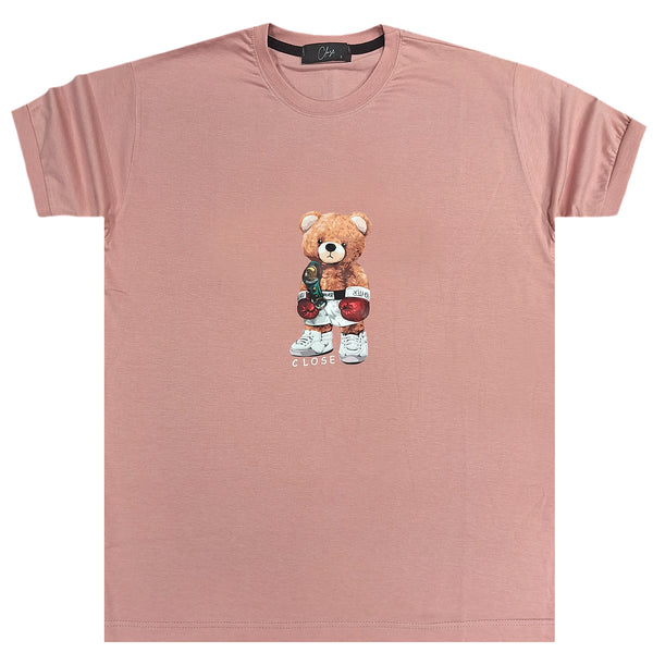 Ανδρική κοντομάνικη μπλούζα Close society - S24-200 - champion bear logo ροζ