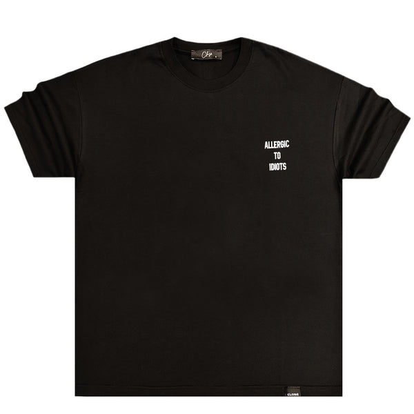 Κοντομάνικη μπλούζα Close society - S24-225 - oversized fit allergic to idiots logo μαύρο