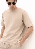 Ανδρική κοντομάνικη μπλούζα Close Society-S25-10-simple oversized light brown
