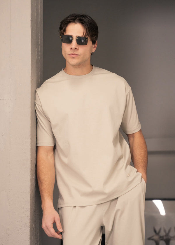 Ανδρική κοντομάνικη μπλούζα Close Society - S25-10 - simple oversized μπεζ