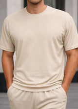 Ανδρική κοντομάνικη μπλούζα ριπ Close Society-S25-19-simple rip μπεζ