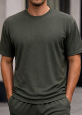 Ανδρική κοντομάνικη μπλούζα ριπ Close Society-S25-19-simple rip χακί