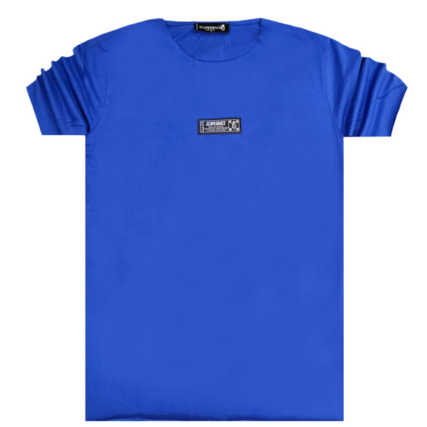 Scapegrace laser cut with logo tee - blue