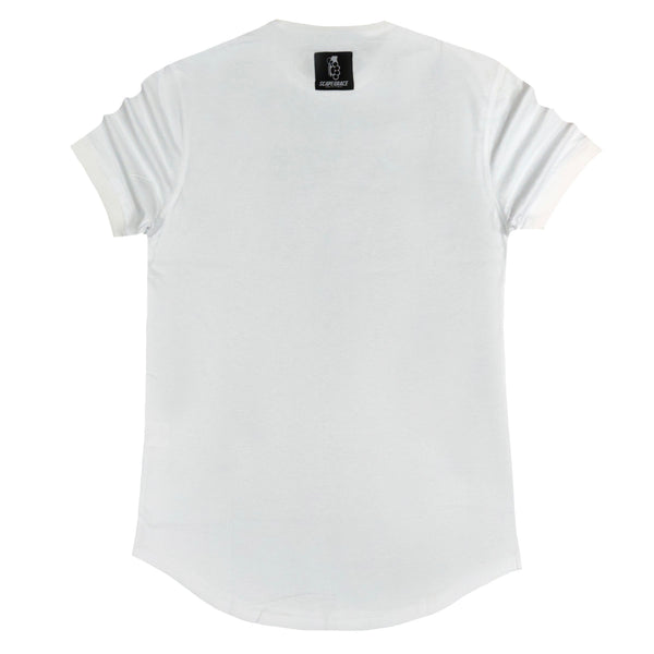 Scapegrace pink tape logo tee - white