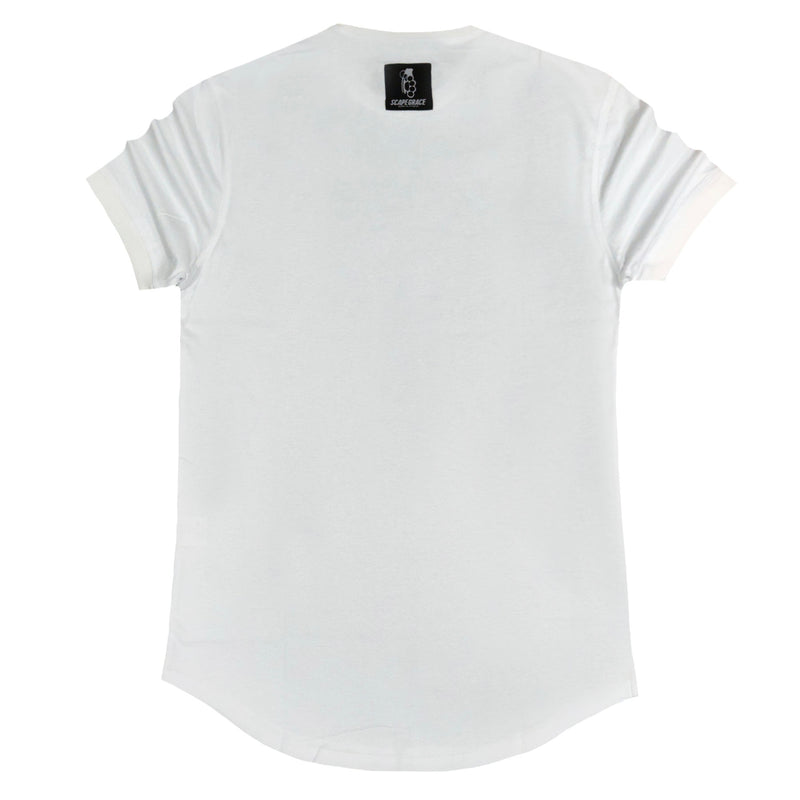 Scapegrace pink tape logo tee - white