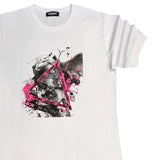 Scapegrace pink tape logo tee - white