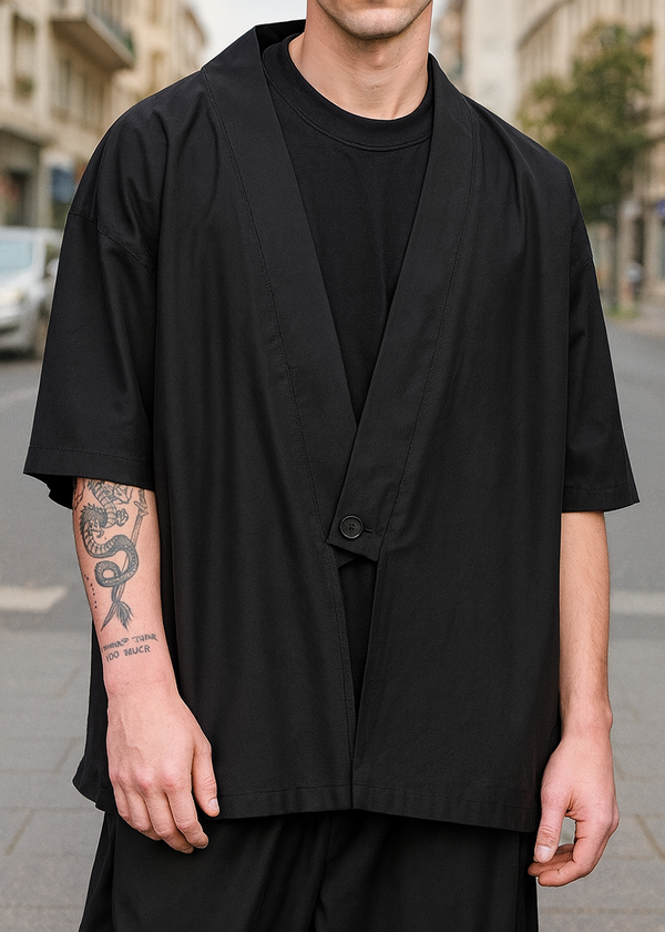 Ανδρική  πουκαμίσα με άνετη γραμμή Tony Couper - SH26/1 - black loose dress shirt μαύρο