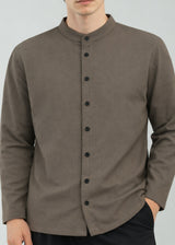 Ανδρικό μακρυμάνικο πουκάμισο μάο πικέ-Close Society-SH27-01-dark beige mao shirt