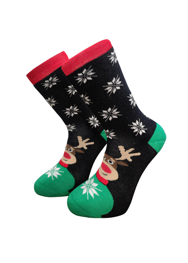 Χριστουγεννιάτικες κάλτσες V-tex -SNOWY REINDEER-μαύρο