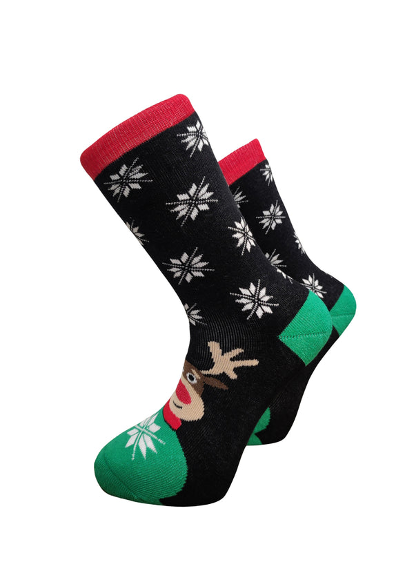 Χριστουγεννιάτικες κάλτσες V-tex -SNOWY REINDEER-μαύρο