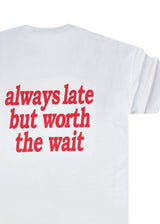 Ανδρική κοντομάνικη μπλούζα oversized Close society-STO-213-white always late but worth the wait
