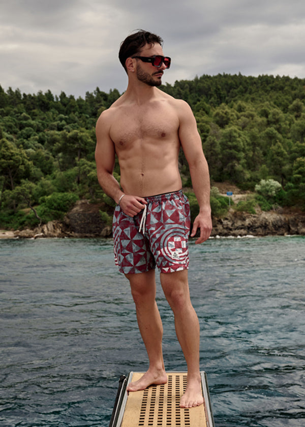 Ανδρικό μαγιό Tony Couper - SW24/11 - indian swimshorts cube logo κόκκινο