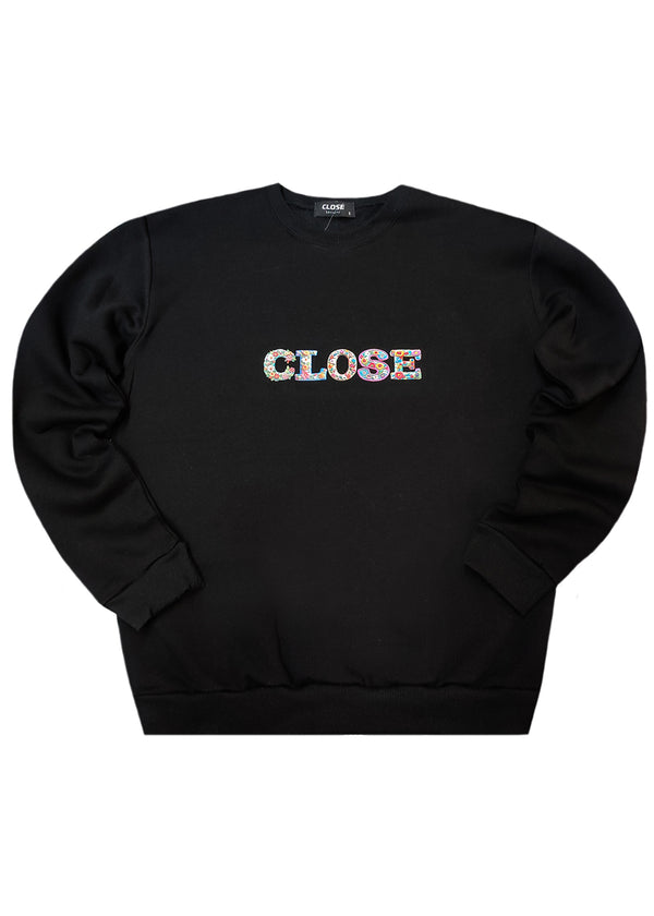 Ανδρική μακρυμάνικη φούτερ Close Society - SW26-500 - floral close logo regular fit μαύρο