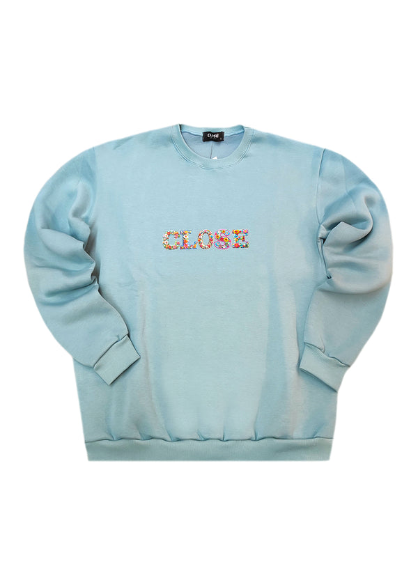 Ανδρική μακρυμάνικη φούτερ Close Society - SW26-500 - floral close logo regular fit μέντα