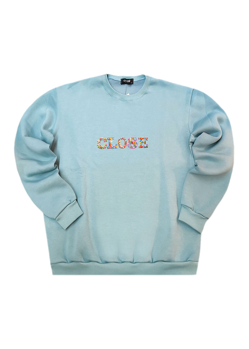 Ανδρική μακρυμάνικη φούτερ Close Society - SW26-500 - floral close logo regular fit μέντα