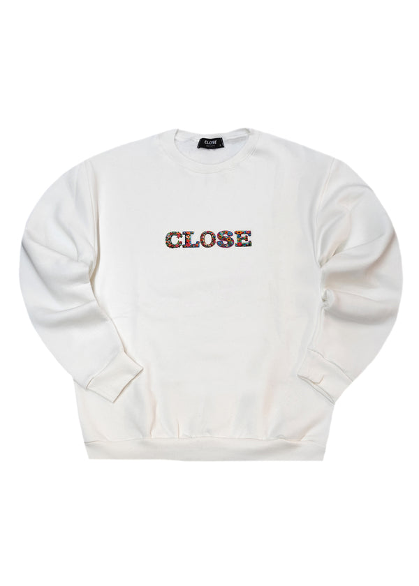 Ανδρική μακρυμάνικη φούτερ Close Society - SW26-500 - floral close logo regular fit λευκό