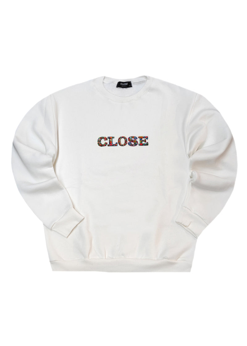 Ανδρική μακρυμάνικη φούτερ Close Society - SW26-500 - floral close logo regular fit λευκό
