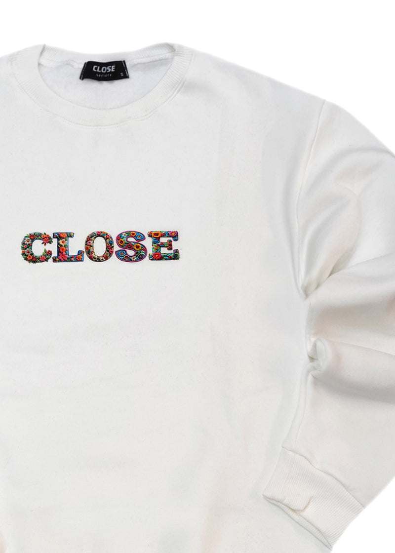 Ανδρική μακρυμάνικη φούτερ Close Society - SW26-500 - floral close logo regular fit λευκό