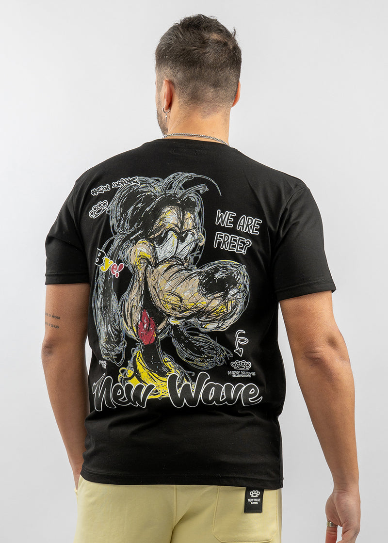 Ανδρική κοντομάνικη μπλούζα New wave clothing - 251-12 - we are free logo μαύρο