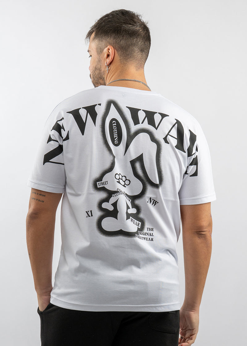 Ανδρική κοντομάνικη μπλούζα New wave clothing - 251-19 - street wear logo λευκό