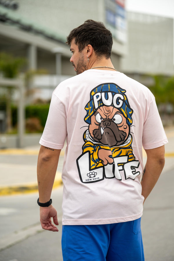 Ανδρική κοντομάνικη μπλούζα New wave clothing - 251-24 - pug life logo ροζ