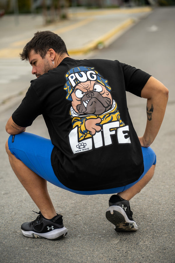 Ανδρική κοντομάνικη μπλούζα New wave clothing - 251-24 - pug life logo μαύρο