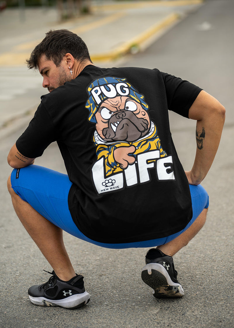 Ανδρική κοντομάνικη μπλούζα New wave clothing - 251-24 - pug life logo μαύρο